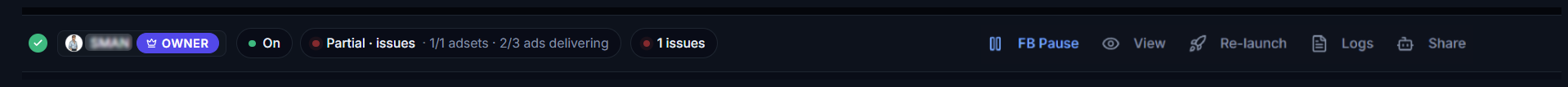 Task card header with account status and launch controls